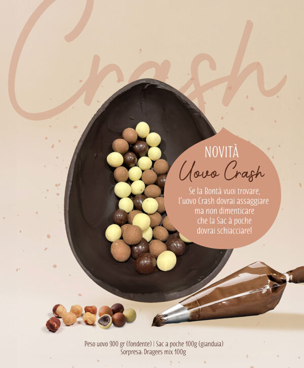 Uovo Crash Fondente 250gr + Sac a Poche 100gr Gianduia + Dragees Mix 100gr